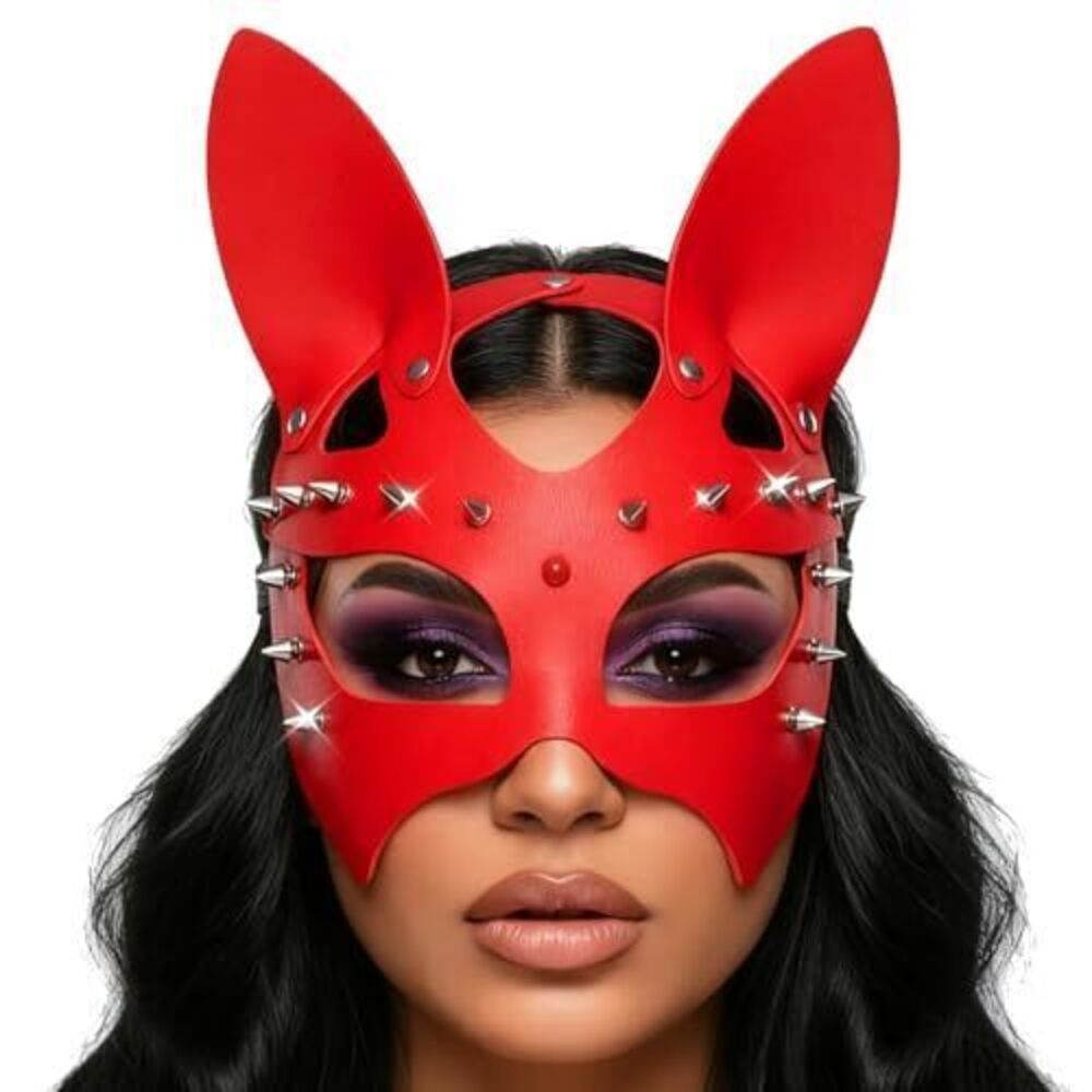 3355 Black Leather Masks Rivet Masquerade Party Cat Mask Party PU Eye